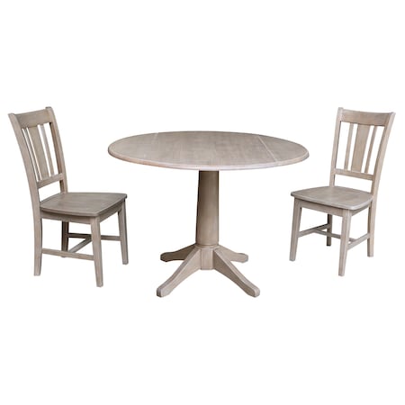 International Concepts Round 42 in Round Top Pedestal Table with 2 Chairs, Washed Gray Taupe, 42 in W, 42 in L, 30.3 in H K09-42DPT-27B-C10-2
